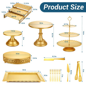 Audab gold cake stands set for 8 and 10 inch tiers with elegant cutouts