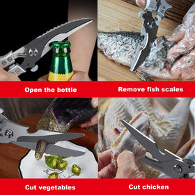 AUDAMI kitchen scissors include a bottle opener for convenient prep sessions.