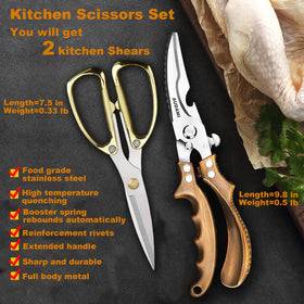 AUDAMI golden meat scissors featuring ergonomic grip for comfortable meat cutting.