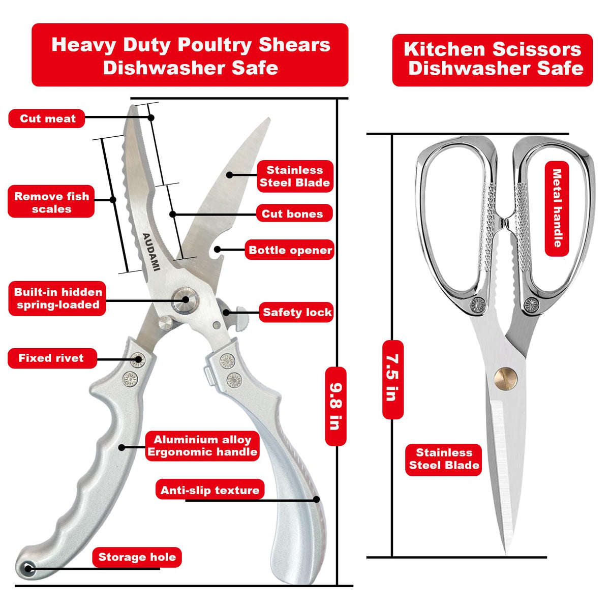 AUDAMI wave-blade shears help remove fish scales quickly and cleanly.