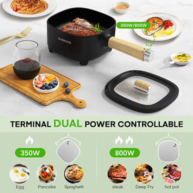 Audecook electric skillet with dual power control for precise simmering and frying.