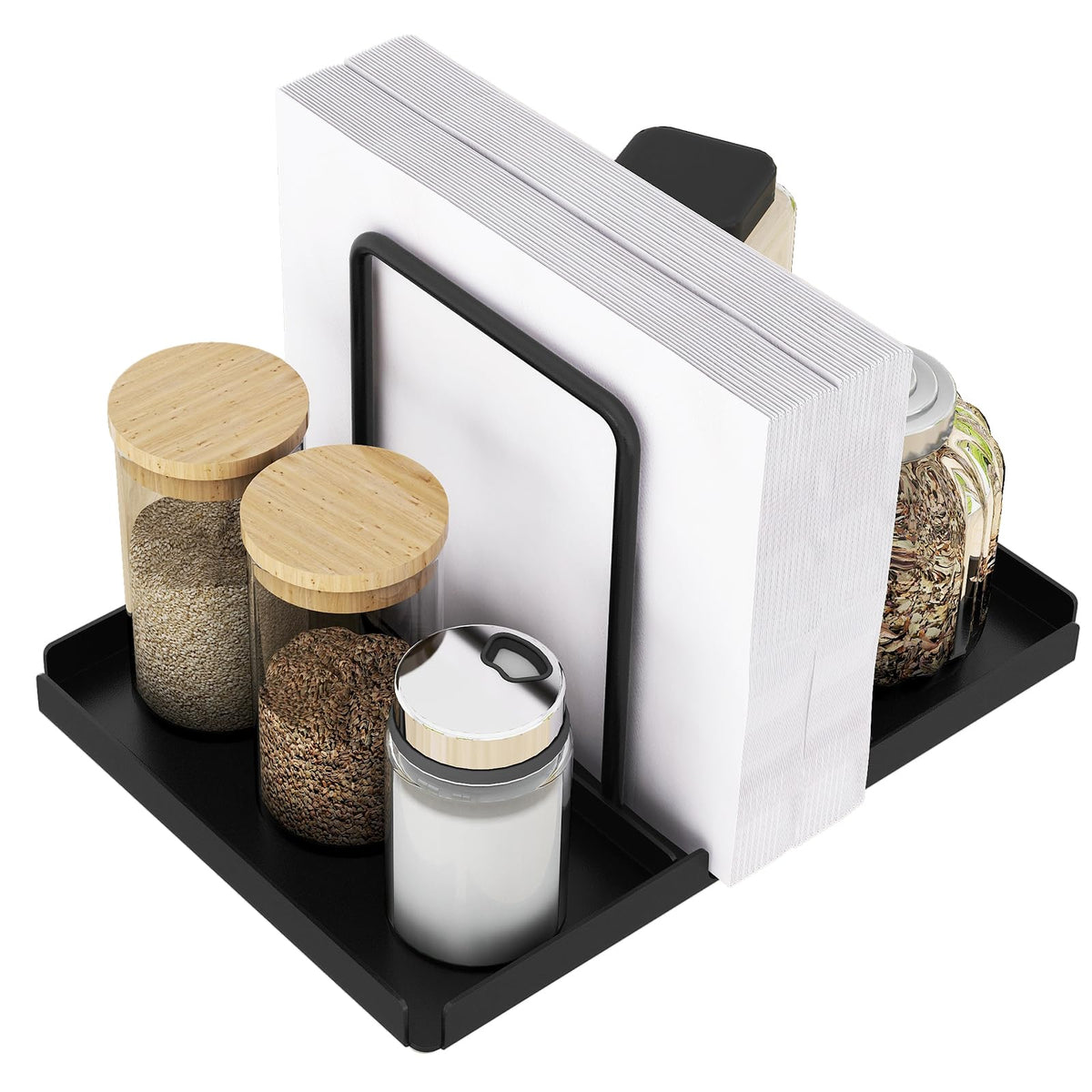 Audmore metal napkin holder keeps napkins tidy and within reach.