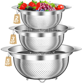 AUFETQ Colander 1qt with nesting design for compact storage and efficient rinsing.