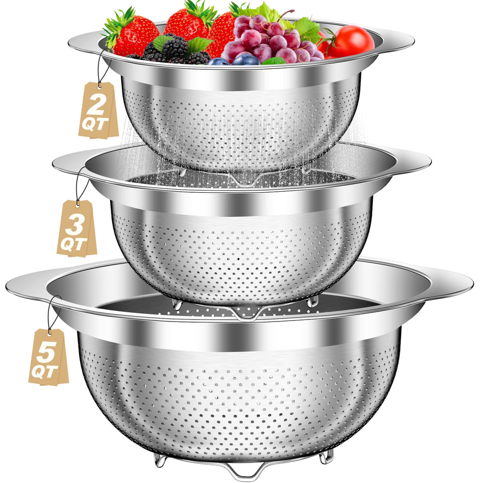 AUFETQ Colander 1qt with nesting design for compact storage and efficient rinsing.