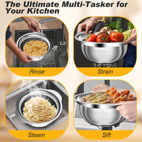 AUFETQ Colander with non-slip handles keeps it safe when handling hot foods.