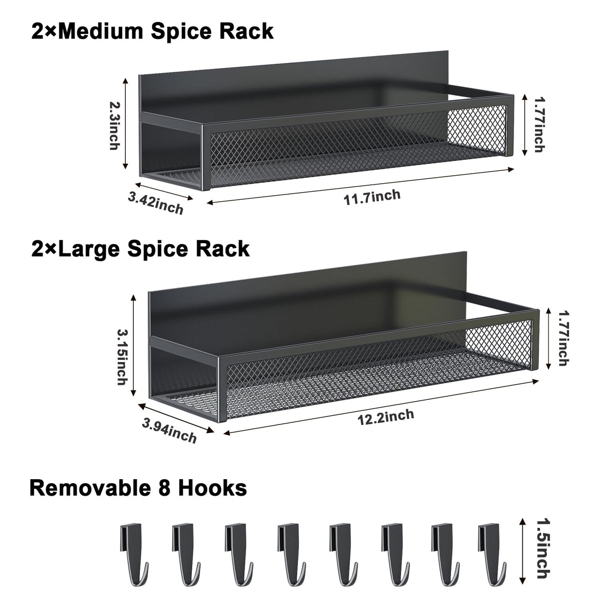 Aufworld 4-pack spice shelf magnets organizing jars on magnetic surfaces.