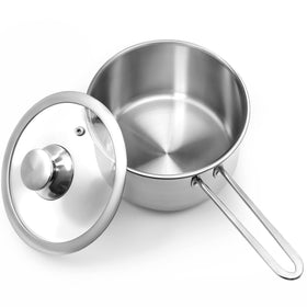 Aufranc 2QT saucepan body on stove shows compact cooking with even heat distribution.