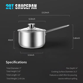 Aufranc 2QT saucepan with glass lid enables visible simmering for precise monitoring.
