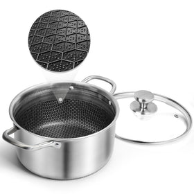 Aufranc AuFranc hybrid stockpot with glass lid showing honeycomb interior for even heating