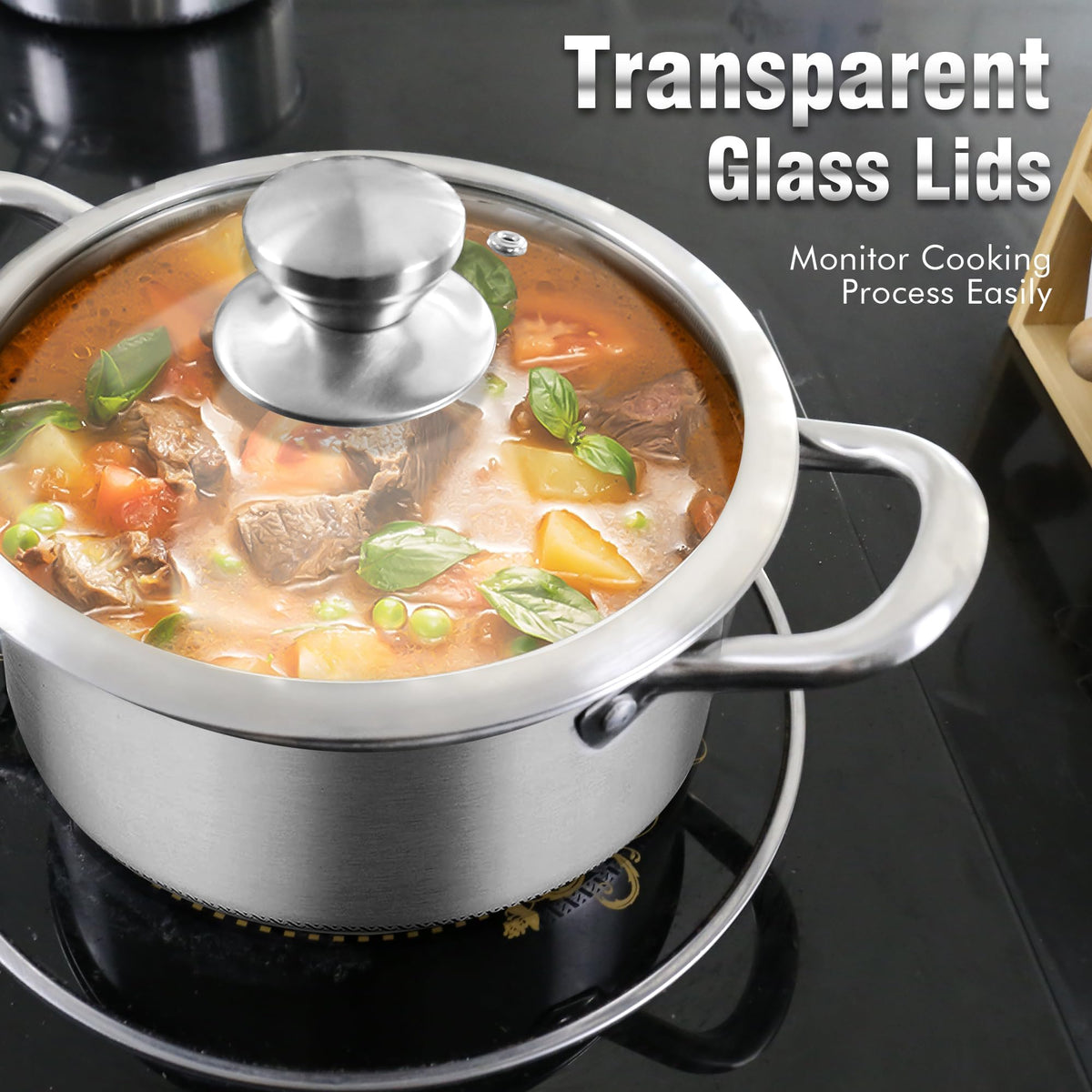 Aufranc AuFranc mirror-polished exterior with clear glass lid for modern kitchens
