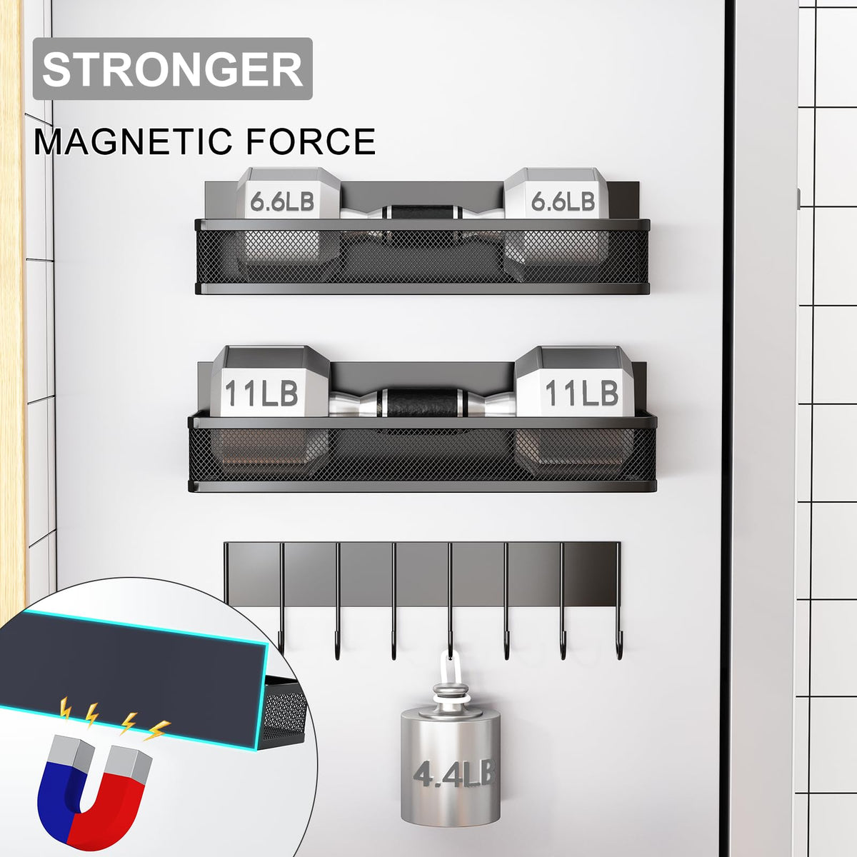 Aufworld grid-bottom shelf design promotes quick drying of spice jars.