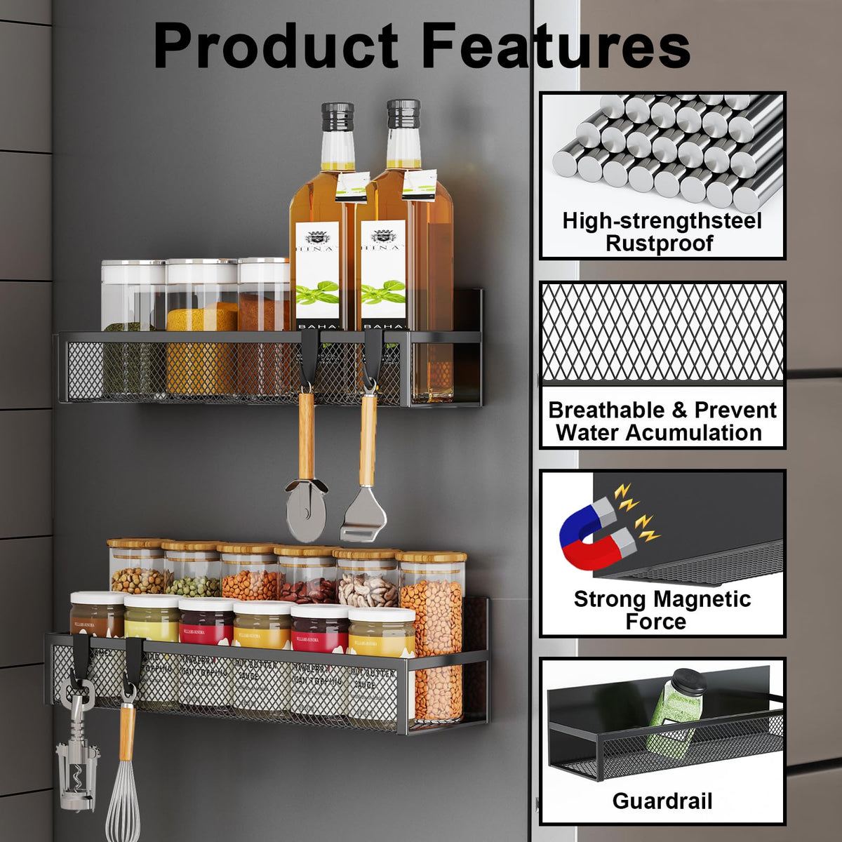 Strong magnetic hold of Aufworld rack on a metal fridge surface