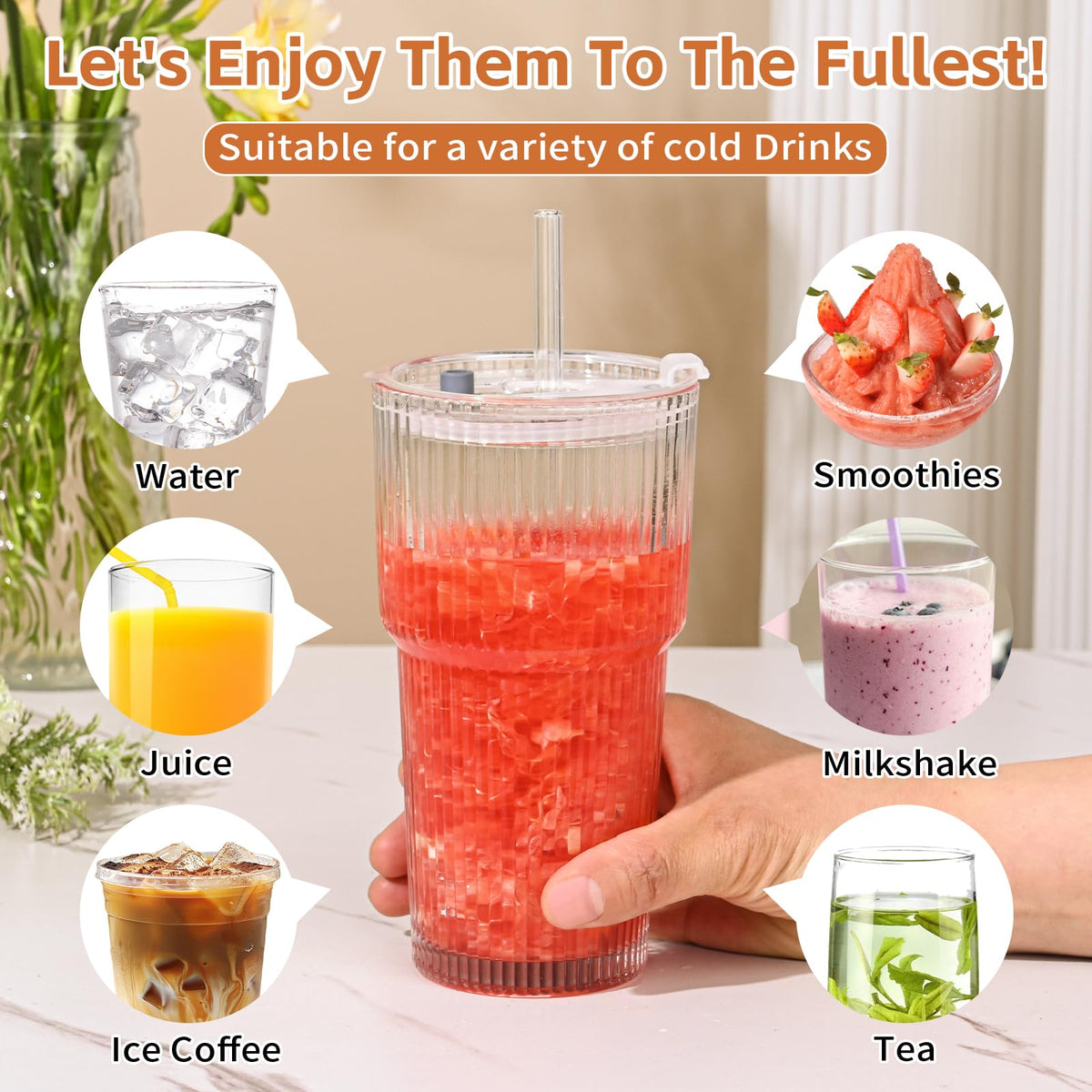 AUFXKOO reusable glass straws included with cups for eco friendly sipping
