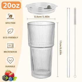 Close up of AUFXKOO ribbed glass tumbler showing textured grip