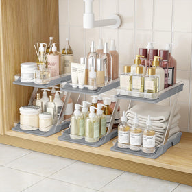 AUGBEAN 3-pack bathroom organizers with a 2-tier pull-out for easy under-sink storage.