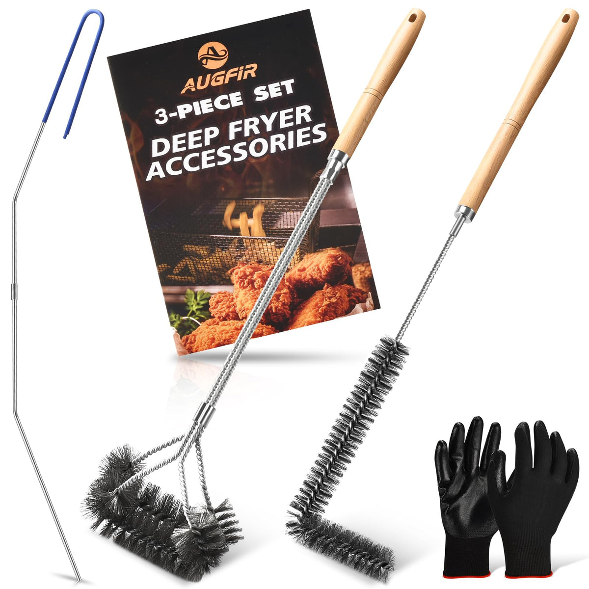 AugFir fryer basket brush with 24.5-inch reach cleans basket interiors efficiently