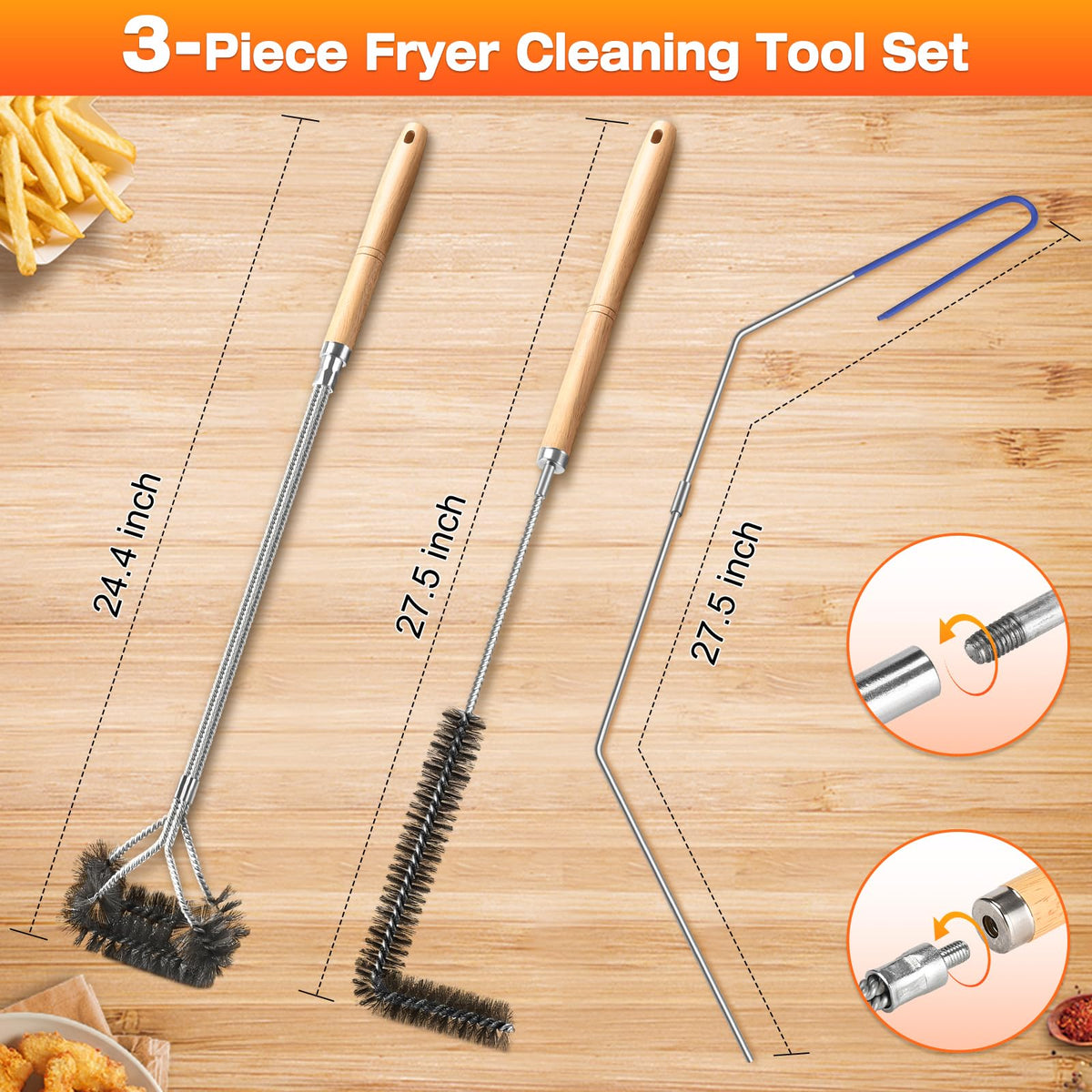 AugFir long-handle L-shaped scrub brush reaches deep fryer corners safely