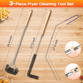 AugFir long-handle L-shaped scrub brush reaches deep fryer corners safely
