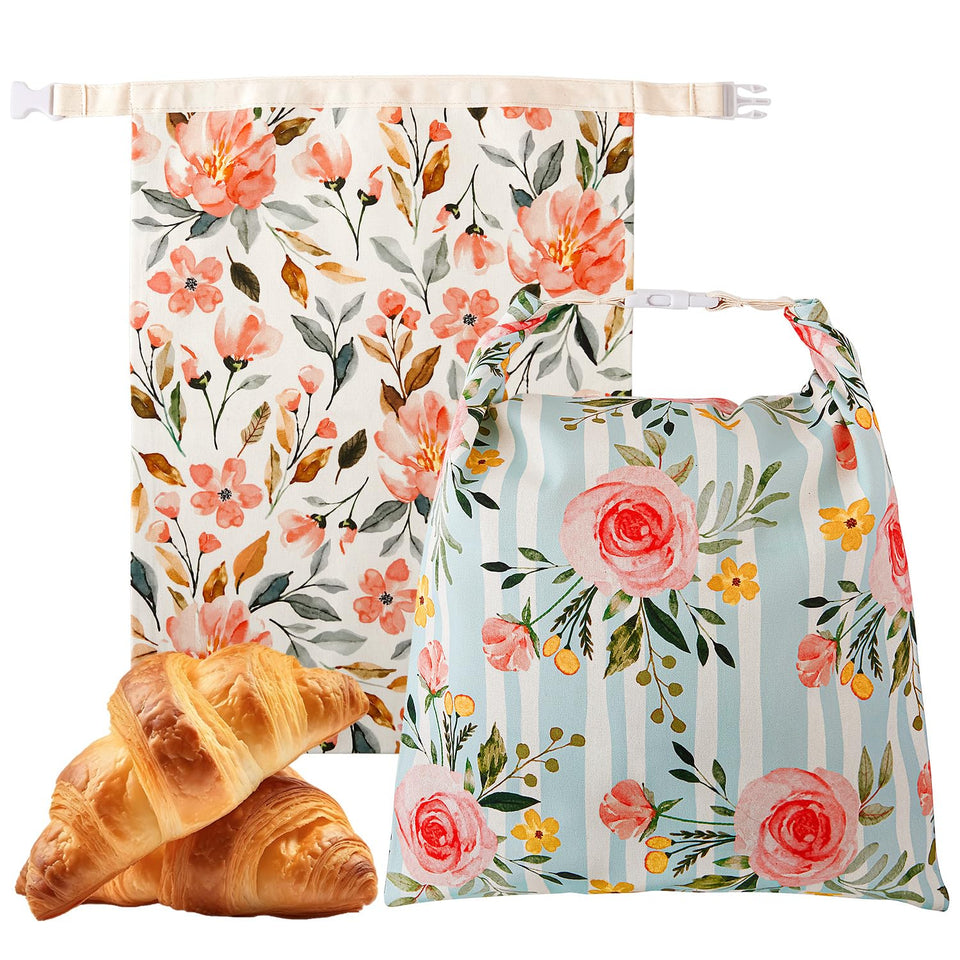 Augine beeswax bread bag with roll-clip closure keeps bread fresh longer