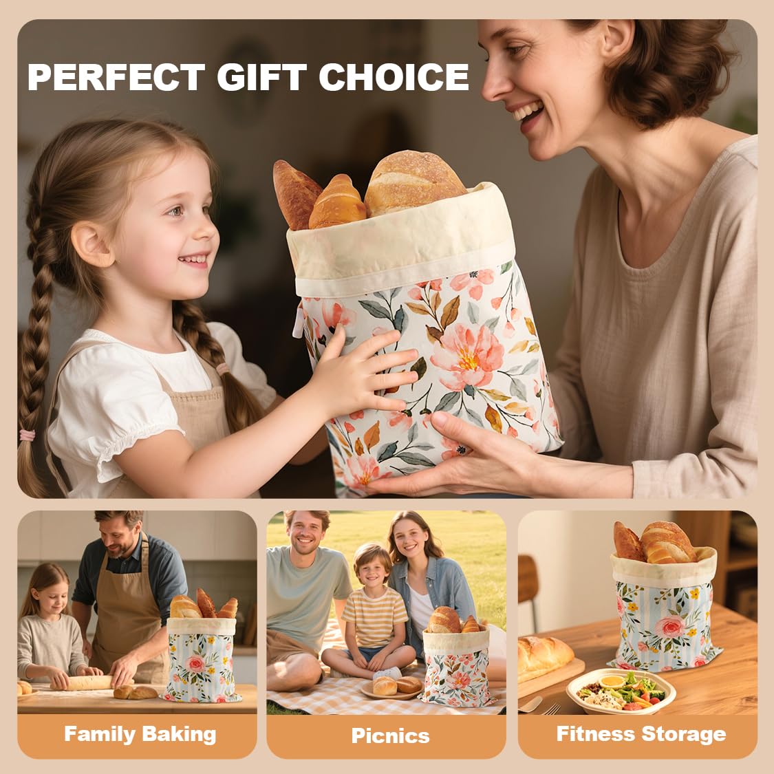 Augine beeswax bread bag from Wildwood Bloom series adds eco-friendly kitchen storage