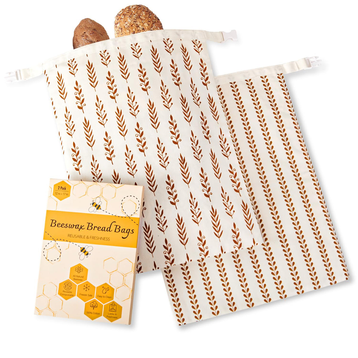 Augine beeswax bread bags close-up showing natural beeswax liner preserving freshness