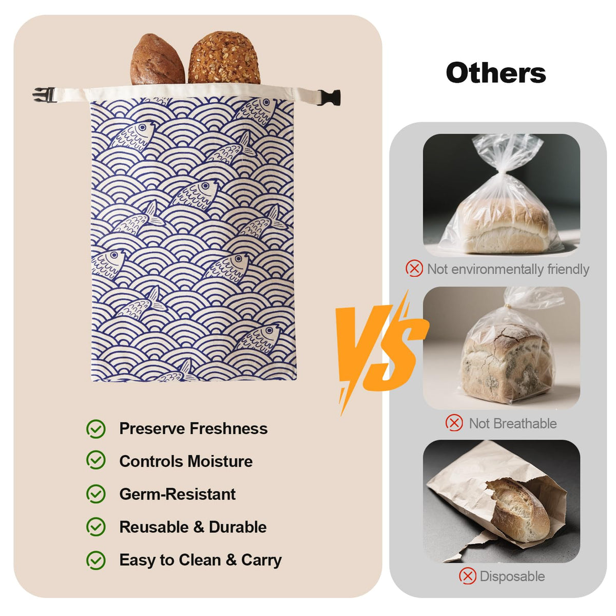 Augine beeswax lining breathes to keep baked goods fresh during picnics