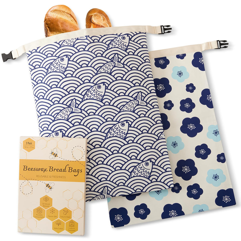 Augine Beeswax bread bag with roll-and-clip closure keeps sourdough fresh