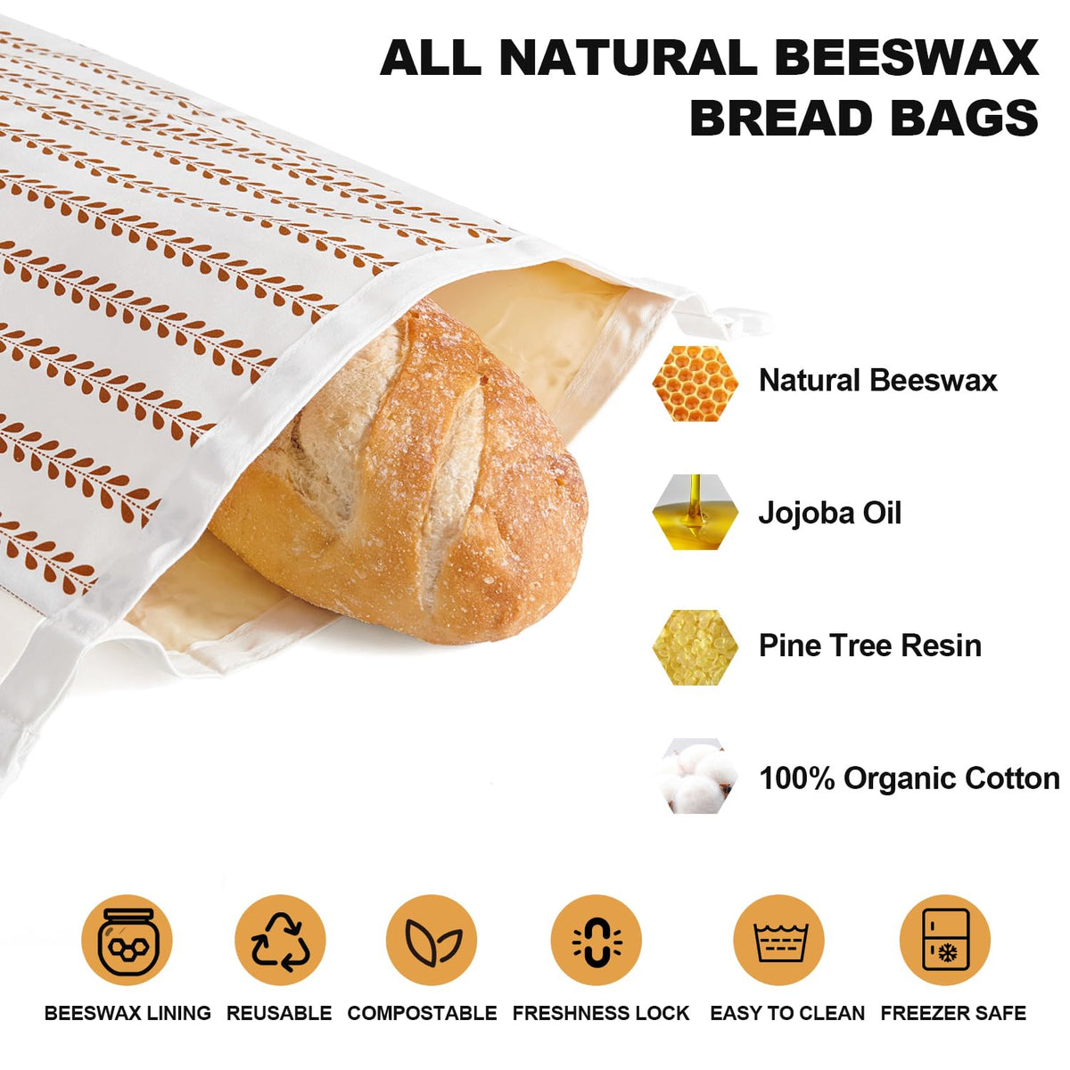 Augine sourdough storage bag with spacious design suitable for large loaves