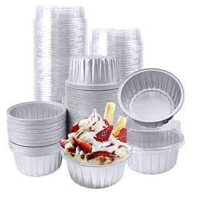 Augoog aluminum cups with lids for 5oz servings, ideal for elegant desserts.