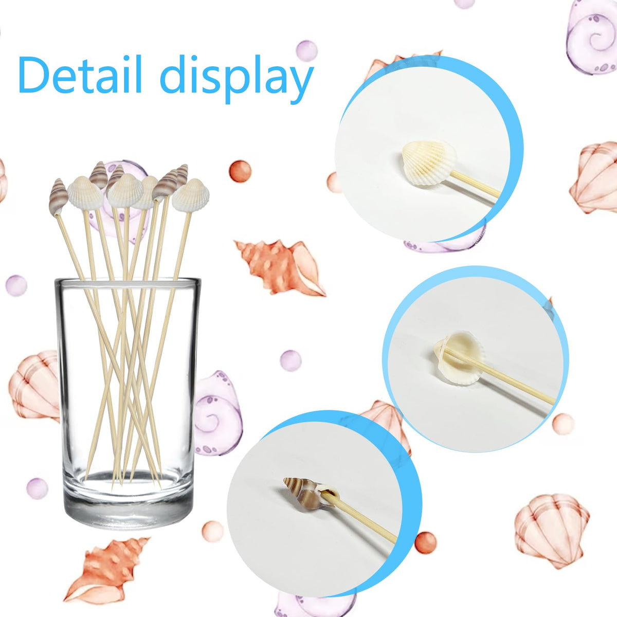 Augoog Seashell Cocktail Picks with wooden heads provide a sturdy grip for easy serving