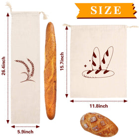 Augshy linen bread bags 27x6 with drawstring for baguettes