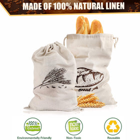 Augshy linen bread bags closeup weave highlighting natural unbleached fabric quality.