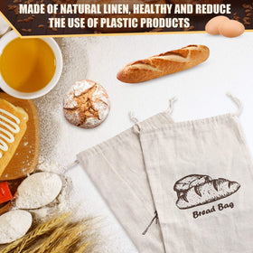 Augshy linen bread bags folded for compact pantry storage.
