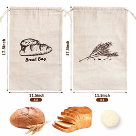 Augshy linen bread bags open view with loaf, ideal for fresh bread on the counter.
