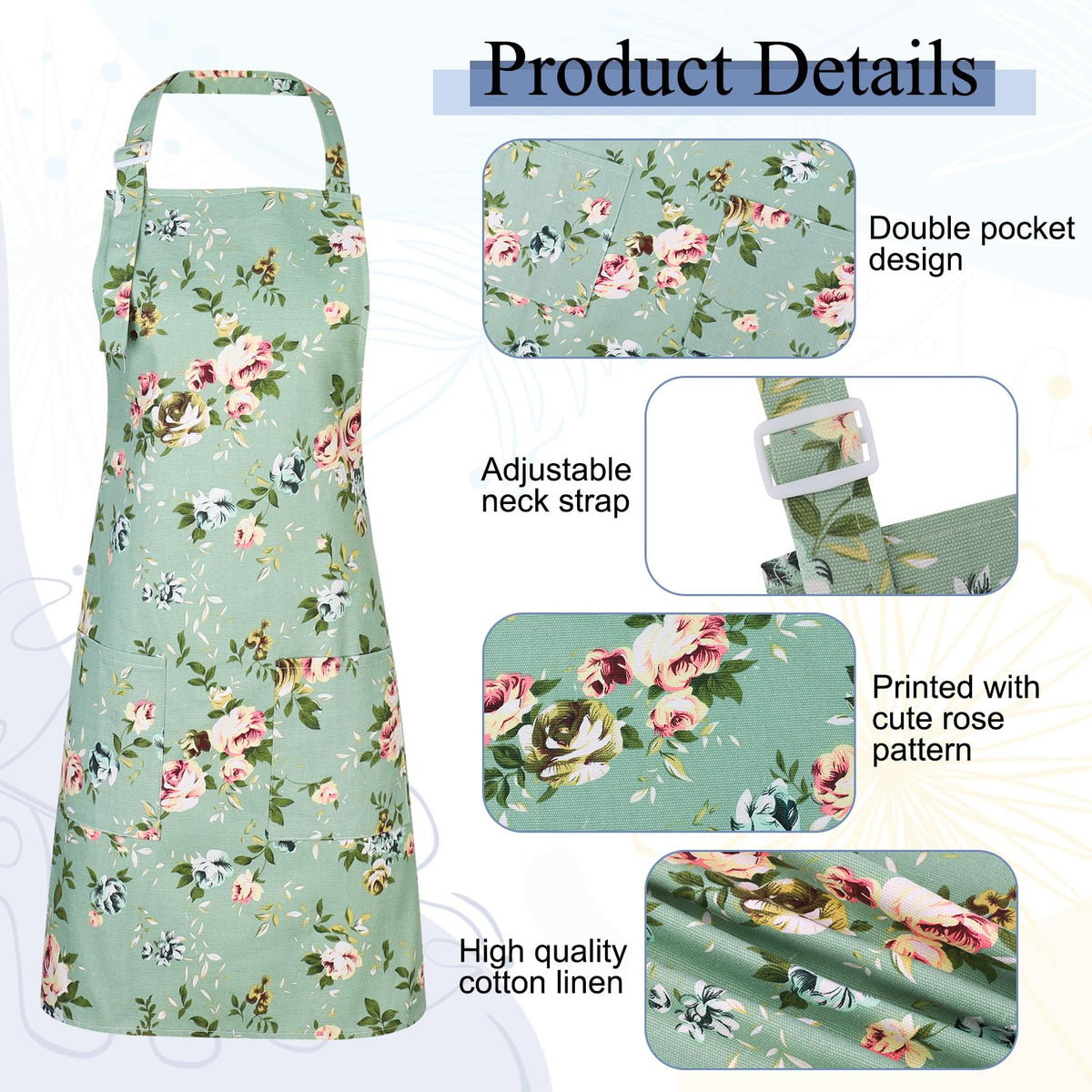 Auidy_6TXD floral apron back ties demonstrating secure adjustable fit.