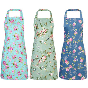 Auidy_6TXD floral apron front view with adjustable neck strap and rose pattern.