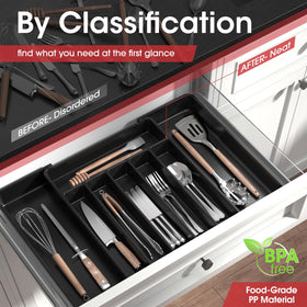 AUJEN Silverware Organizer adjustable width fits various drawer sizes and boosts organization.