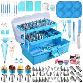 AUKOW blue storage box organizes cake decorating tools for easy access