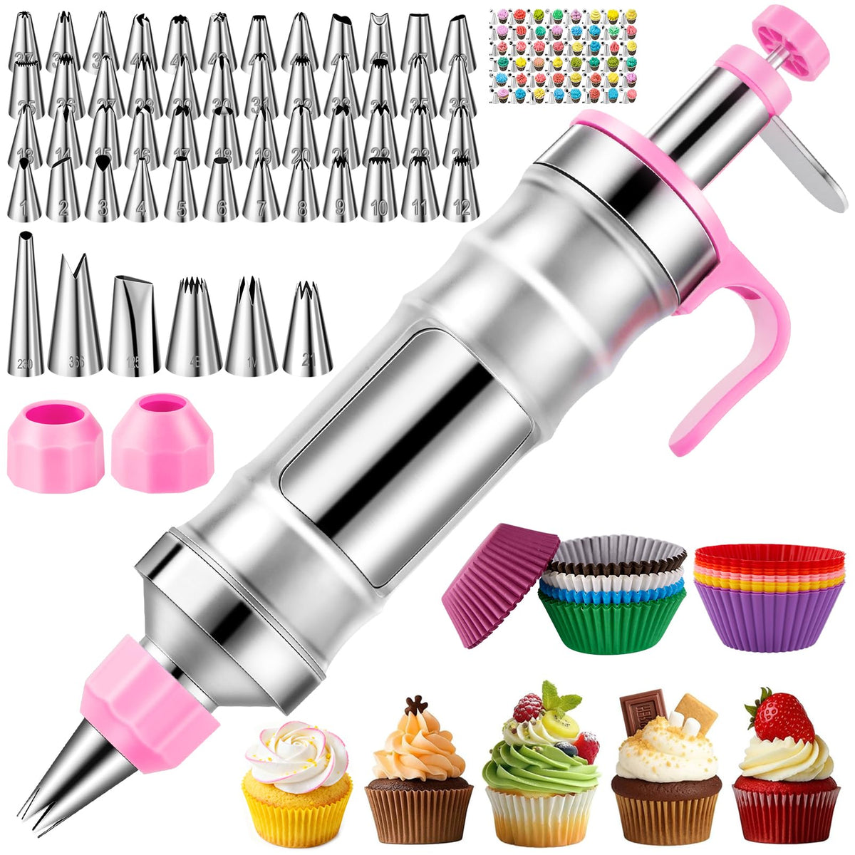 AUKOW cake decorating kit pink plunger syringe for smooth frosting control