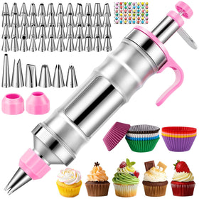 AUKOW cake decorating kit pink plunger syringe for smooth frosting control