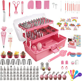 AUKOW cake decorating kit 358pcs in pink case for creative at home baking