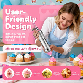 AUKOW interchangeable piping tips set enables diverse patterns on cakes and cookies