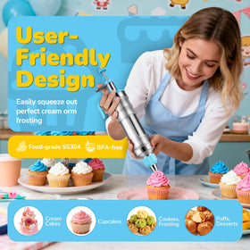 AUKOW plunger syringe for cake decorating, smooth one-handed piping