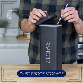 AuldHome Design straw holder, open view, easy access for daily straw swaps.