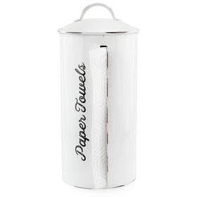 AuldHome Design farmhouse paper towel holder in white keeps towels clean and accessible