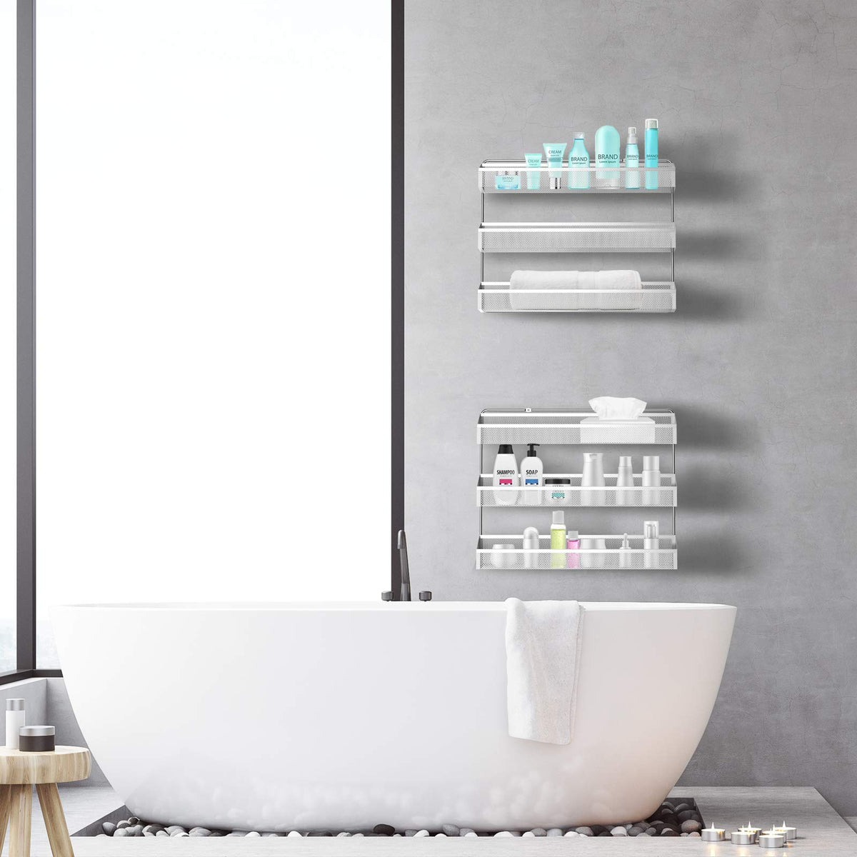 Auledio bathroom cosmetics rack 3-tier organizes small items like nail polish.