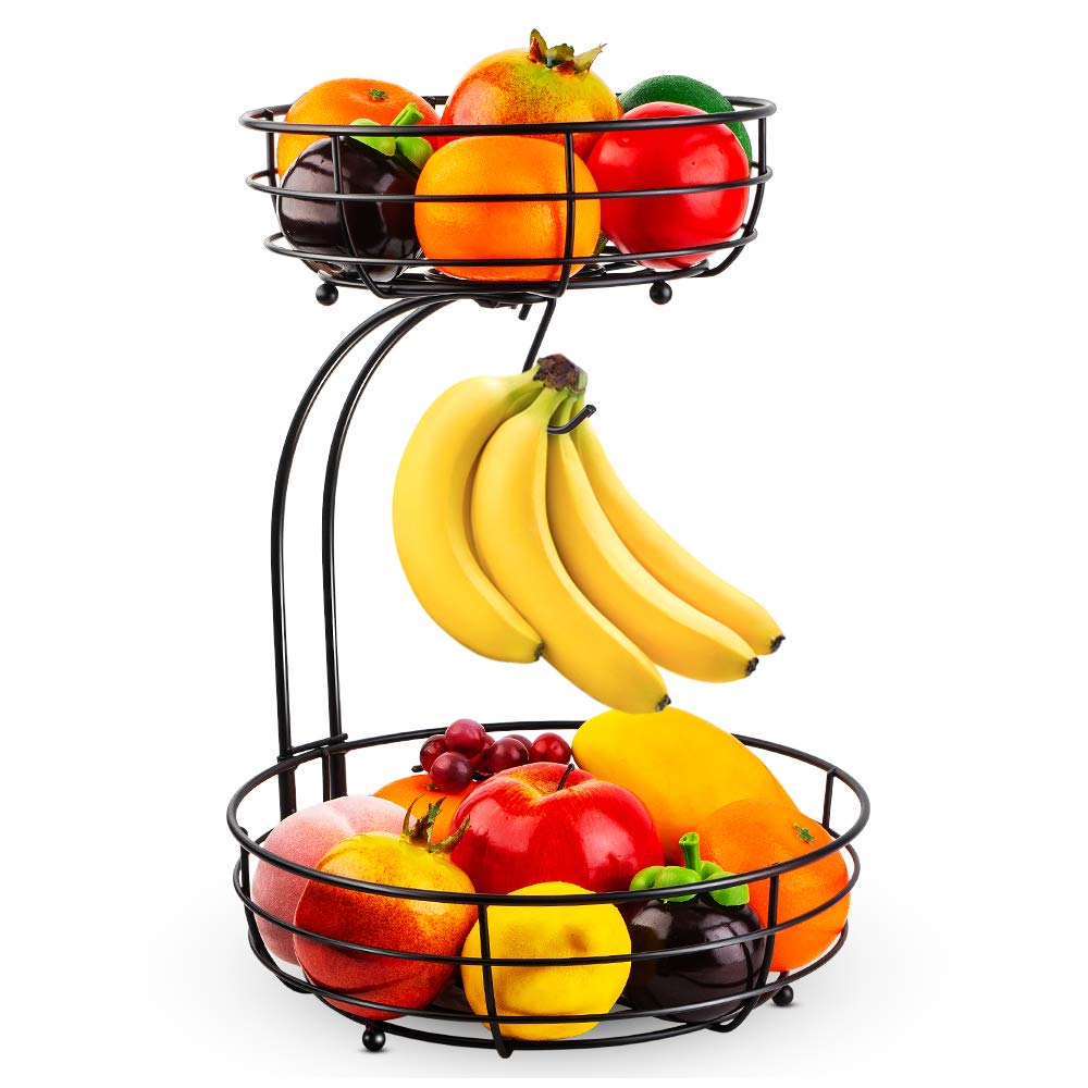 Auledio Iron 2-Tier with Banana Hanger keeps fruit organized on the counter