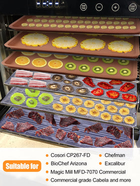 Aulock silicone dehydrator mats with grid design for even airflow and easy release.