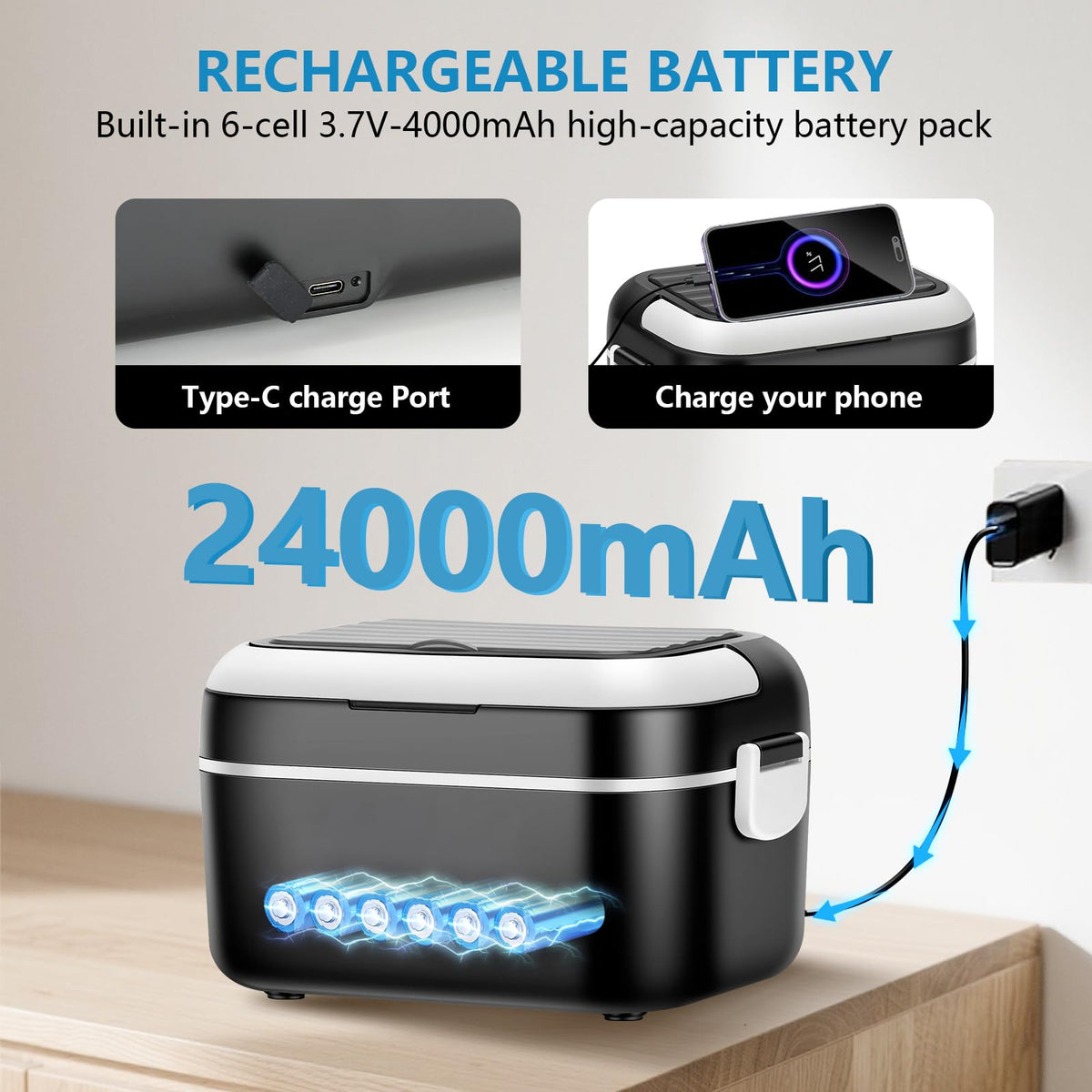AUMETE built-in battery pack powering cordless heating