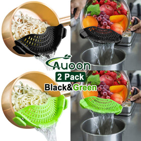 AUOON clip-on strainer drains pasta easily.